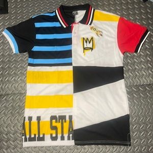 STANDOUT FOUR DESIGN SHIRT WITH spaceship and crown patch. (LARGE)